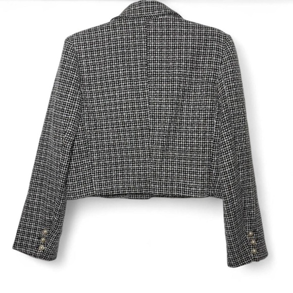 Dee Dee Cropped Tweed Blazer Jacket Black White Pink Pearl Buttons NWT - Picture 7 of 8